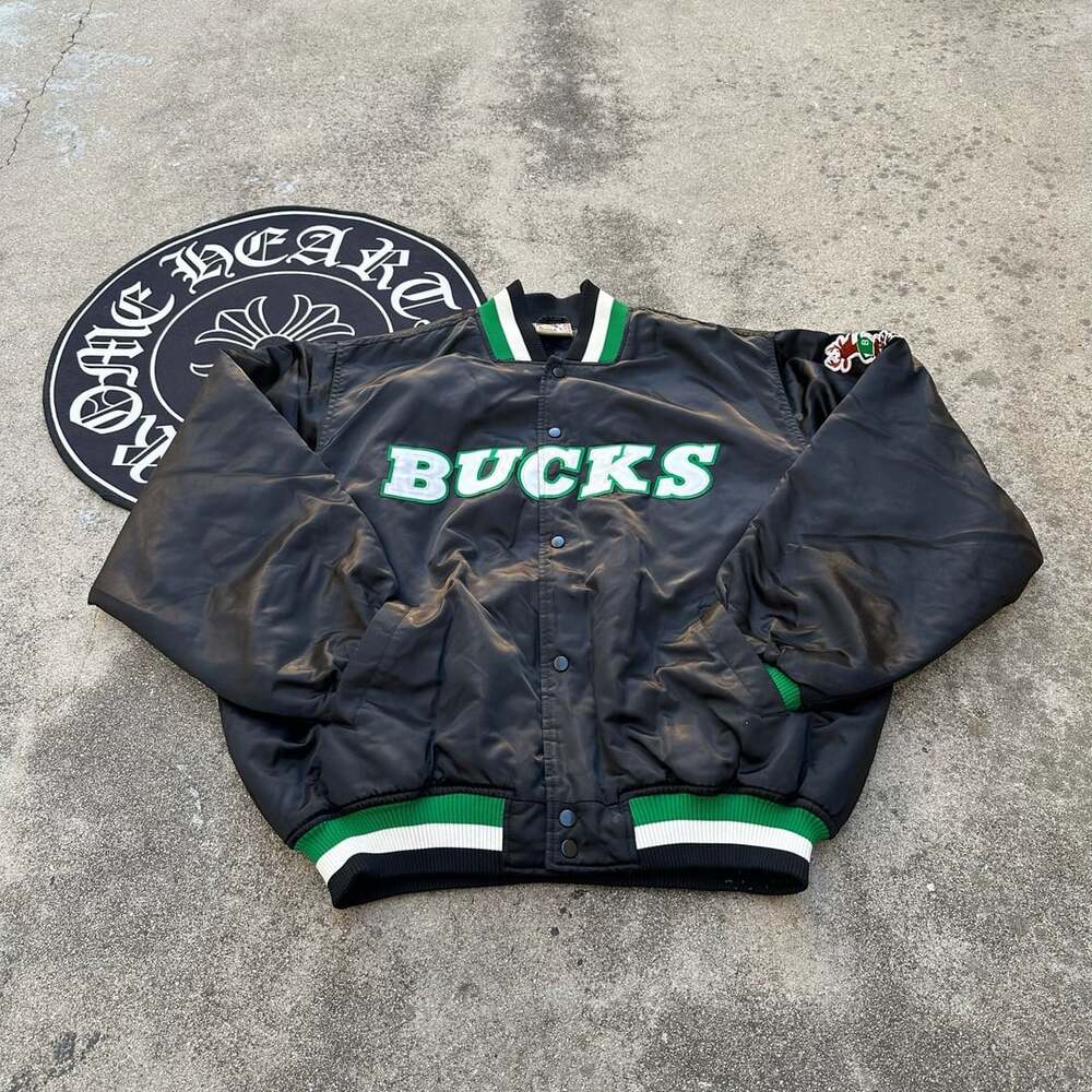 Vintage Majestic NBA Hardwood Classics Milwaukee Bucks Satin Bomber Jacket